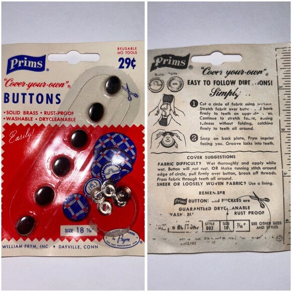 Various Vintage Prims Cover Your Own Buttons 100% Metal USA No Tool DIY - Picture 3 of 3